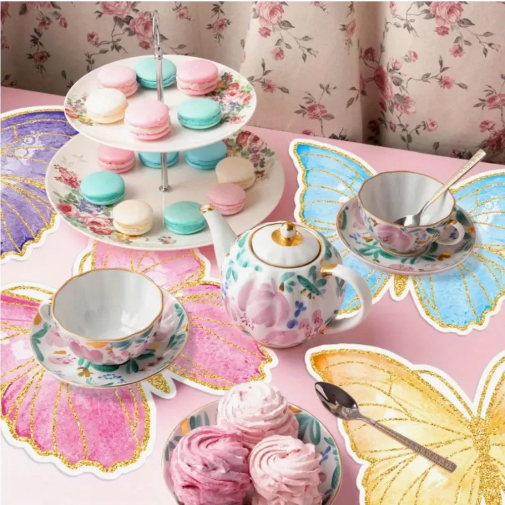 Pale Blue and Gold Butterfly Shaped Disposable Placemats, 12 ct